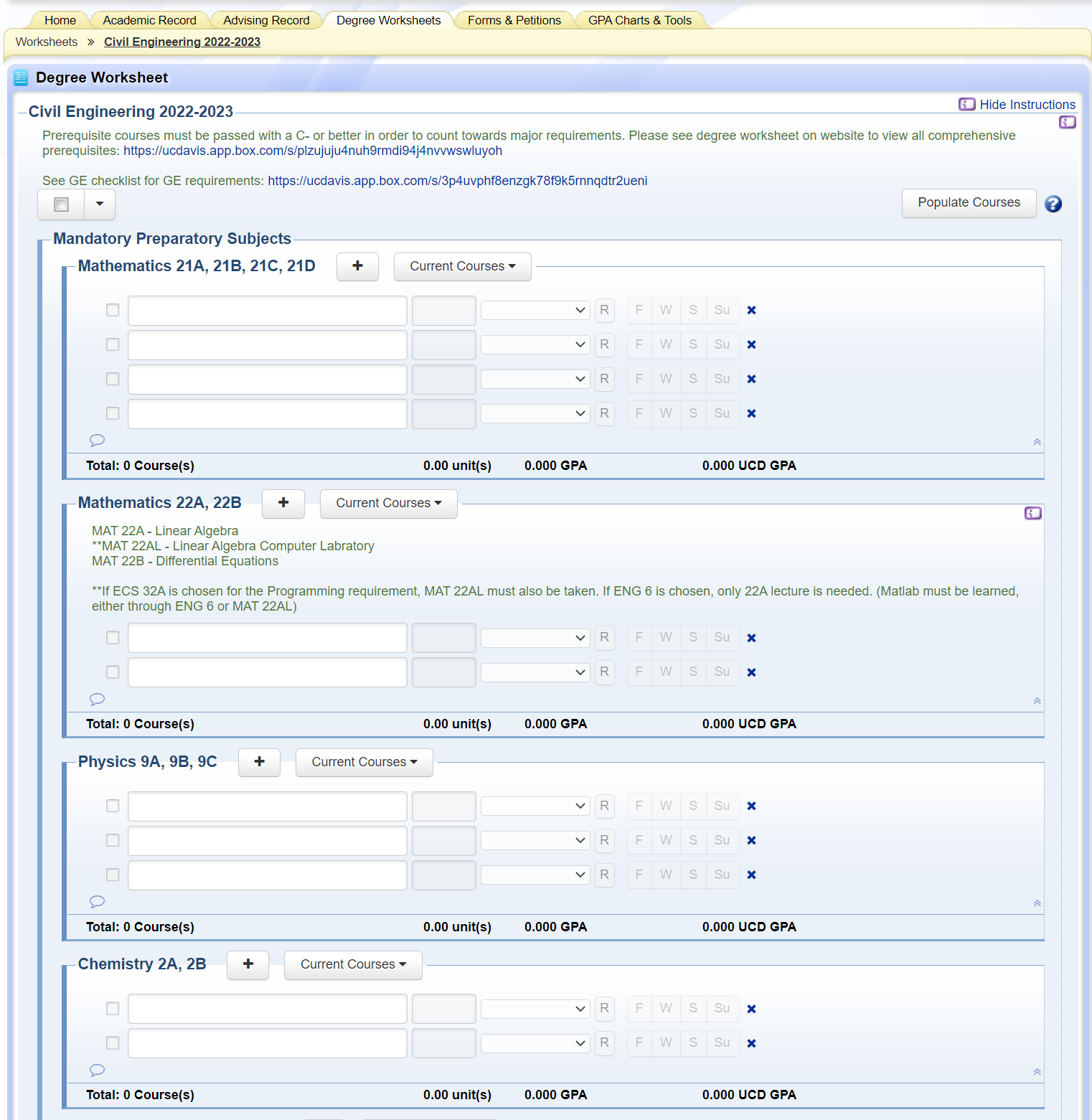 OASIS degree worksheet