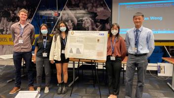 A group of students presenting a poster at the Midpac conference