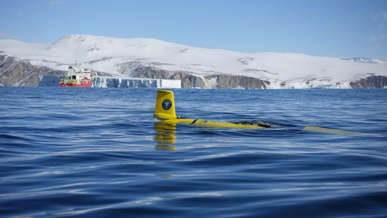 The underwater glider Storm Petrel makes its maiden voyage in Antarctica. (Photo: Damien Guihen/University of Tasmania) Glider